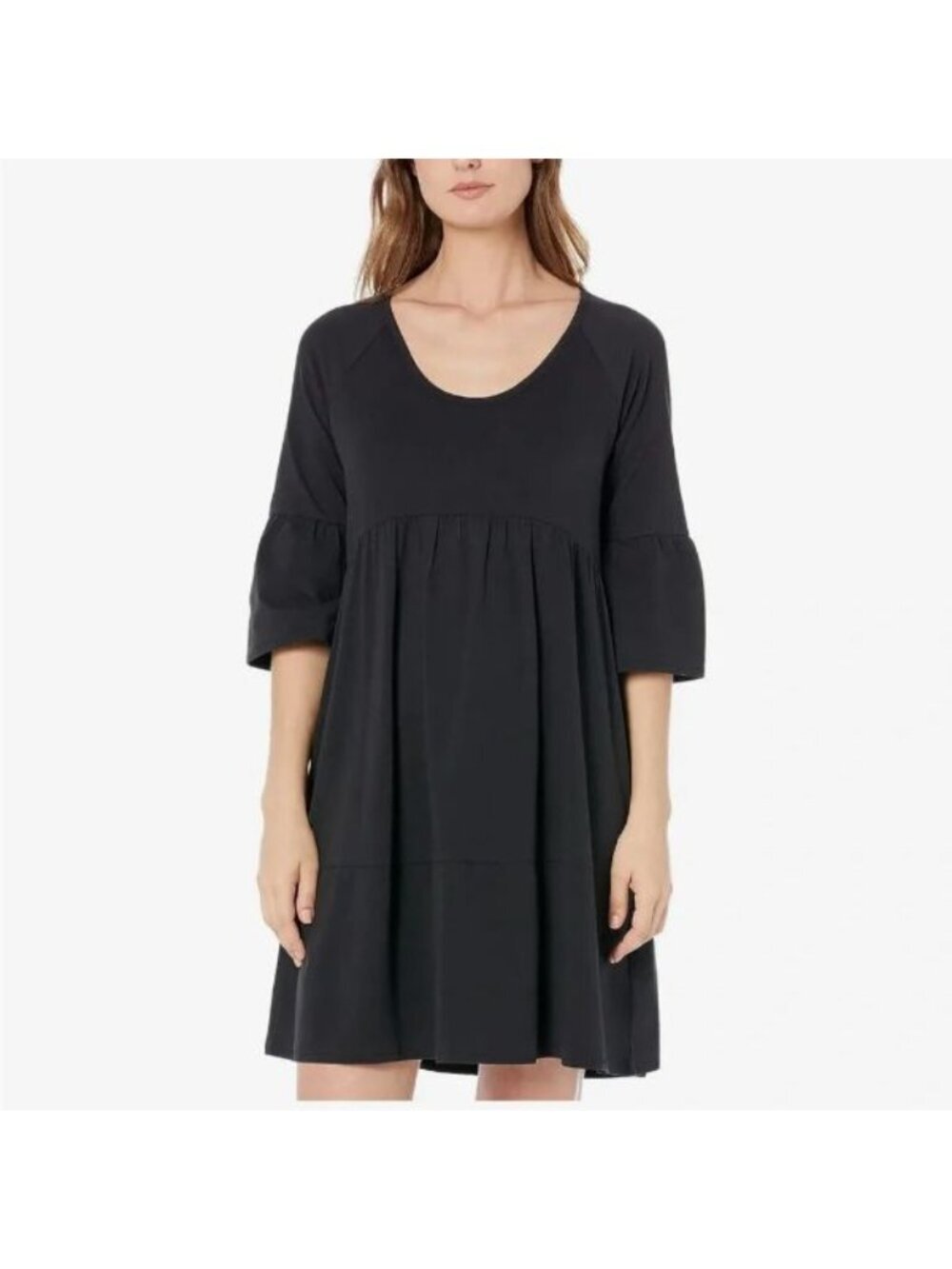 Pact Organic Women XL Revive Flutter Sleeve Dress Black Flare Flowy Minimalist